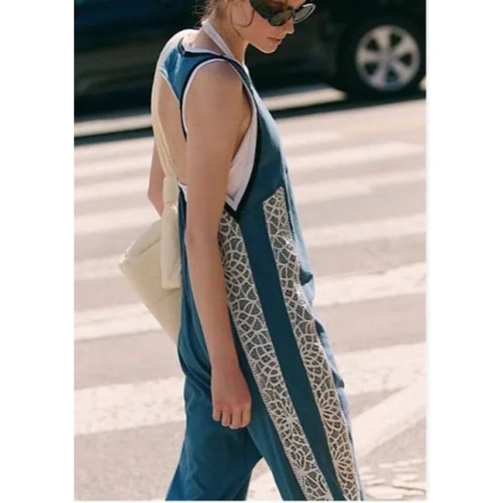 NEW FREE PEOPLE MOVEMENT DAY TRIPJUMPSUIT BLUE XSMALL - Picture 3 of 12